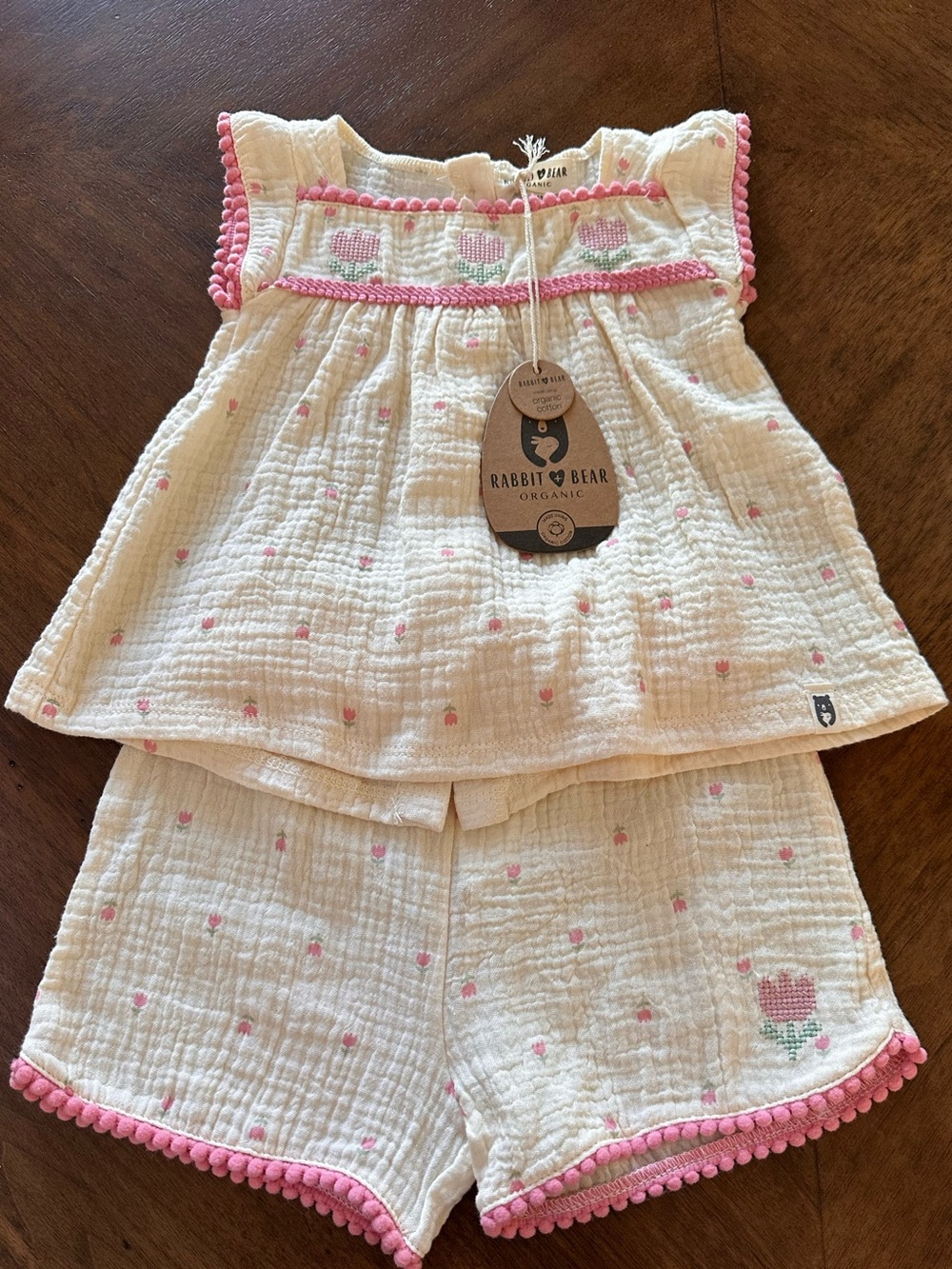 Rabbit & Bear Organic Cream Baby Set with Pink Trim